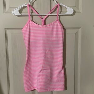 Lululemon Power Y Tank Pink n White Stripe Sz4 LIKE NEW. Was a gift, so no tags.
